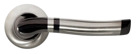 Ручка дверная ФОНТАН MH-04 SN/BN раздельная на круглой розетке, цвет бел.никель/черн. никель, ЦАМ