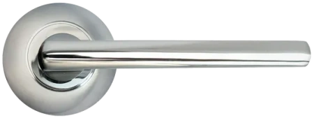 Ручка дверная BRIDGE MH-25 SC/CP раздельная на круглом основании, цвет мат.хром/хром, ЦАМ