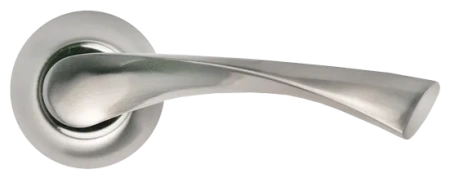 Ручка дверная КАПЕЛЛА MH-01 SN раздельная на крулой розетке, цвет белый никель, ЦАМ