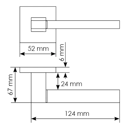 Ручка дверная YSTAD MH-47-S6 BL раздельная на квадратном основании, цвет черный, ЦАМ Light