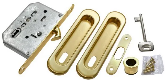 Комплект ручек для раздвижных дверей MHS150 L SG с замком, цвет мат.золото, ЦАМ