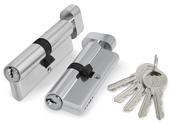 Цилиндровый Fuaro (Фуаро) механизм (100 ZM/70) 1000ZMKnob70(30+10+30) CP хром 5Key с вертушкой