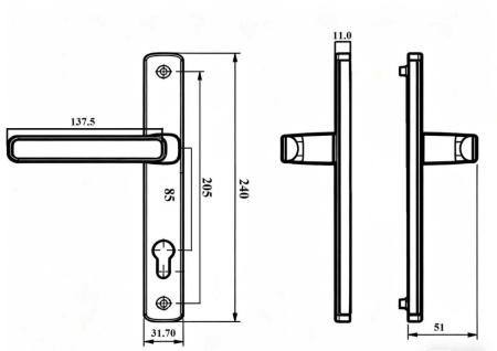 Ручки на планке V2-85DG (темно-серый RAL 7024)