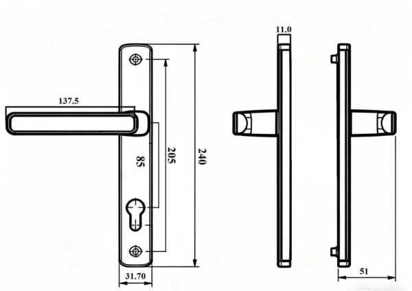 Ручки на планке V2-85BR (коричневый RAL 8017)