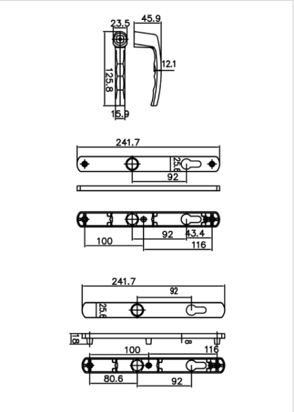 Ручки на планке V1-92DG (темно-серый RAL 7024)