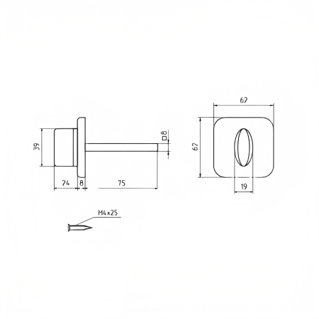 Накладка фиксатор GK1 L-2 8х8 мм (матовый хром)