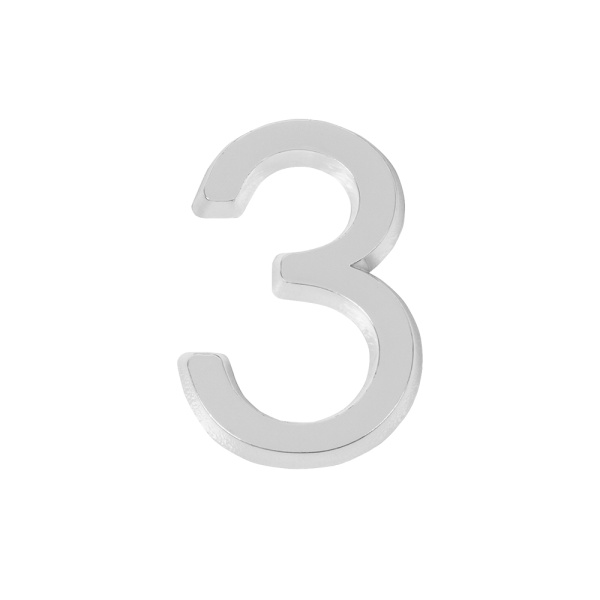 Цифра Fuaro (Фуаро) &quot 3&quot самоклеящаяся ABS (50х37) (FUARO) CP хром