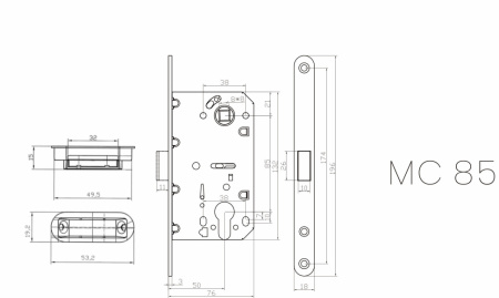 Замок под цилиндр магнитный MC85SN (мат.никель)