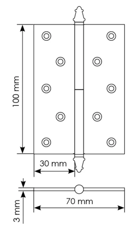 Петля разъемная карточная MB 100X70X3 SG L C латунная с коронкой левая, врезная цвет матовое золото