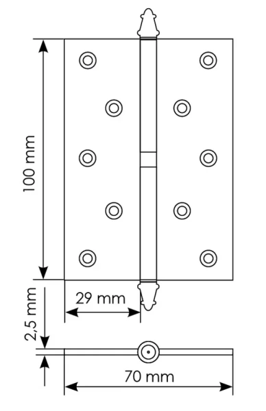 Петля разъемная стальная MS 100X70X2.5 R SN правая, врезная, цвет матовый никель, сталь