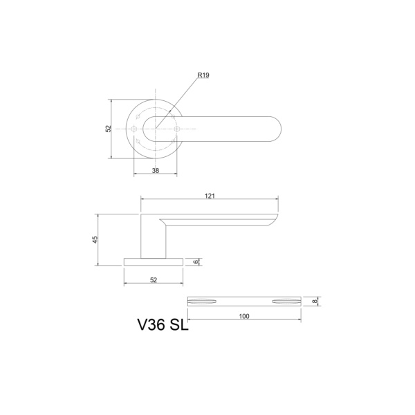 Ручки дверные алюминиевые V36L-2 SL (матовый хром)
