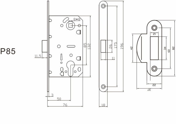 Замок под цилиндр пластиковый P85SC (мат. хром)