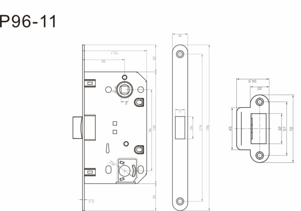 Защелка сантехническая пластиковая P96-11SN тех.упаковка (мат.никель) с ответной планкой